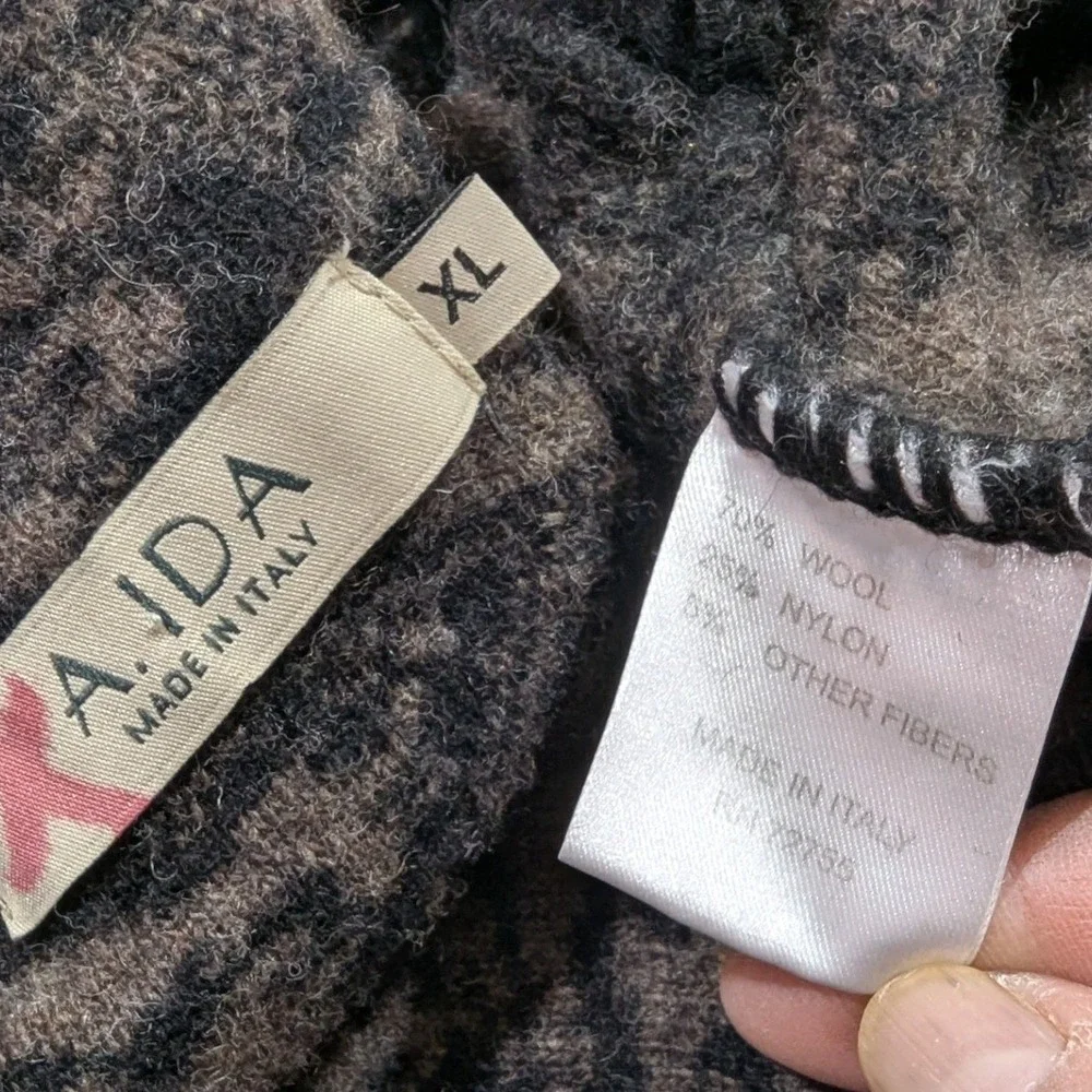 A.IDA Made in‎ Italy Wool Blend Full Zip Damask Sweater Jacket XL Charcoal Taupe